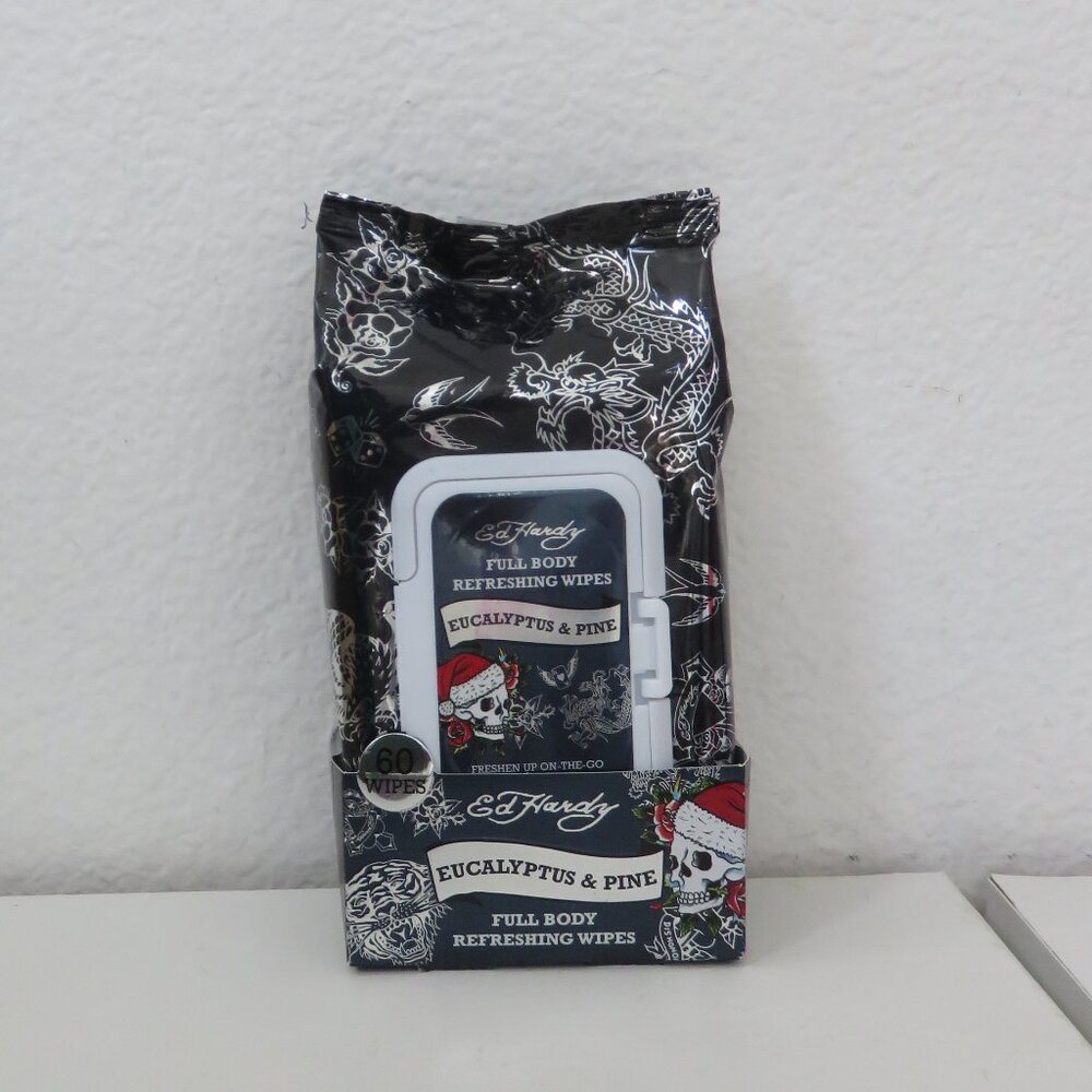 (#107) ED HARDY Eucalyptus & Pine Cleansing Full Body Refreshing 60 Wipes